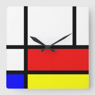 Piet Mondrian Art Style Modern Bright Colours Square Wall Clock