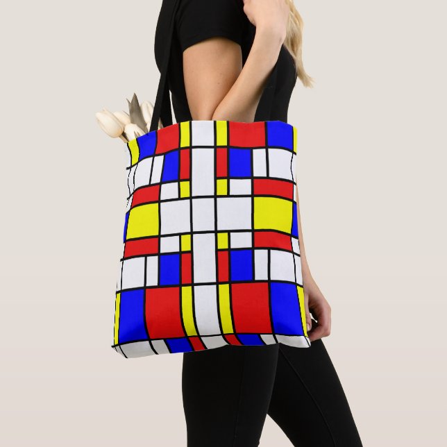 Piet Mondrian Art Style Modern Colourful Tote Bag (Close Up)