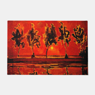 Piet Mondrian art, Trees by the Geine at Moonrise Doormat