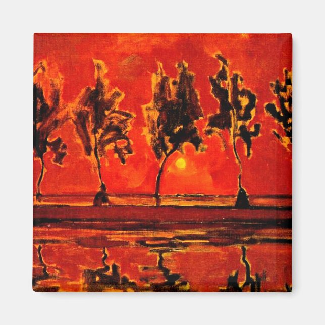 Piet Mondrian art, Trees by the Geine at Moonrise Magnet (Front)