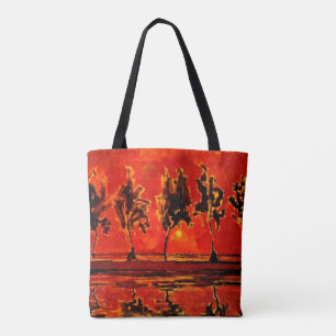 Piet Mondrian art, Trees by the Geine at Moonrise Tote Bag