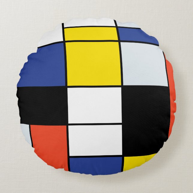 Piet Mondrian Composition A - Abstract Modern Art Round Cushion (Front)