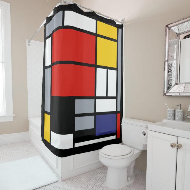 Piet Mondrian, Large Composition with Red Plane Shower Curtain (In Situ)