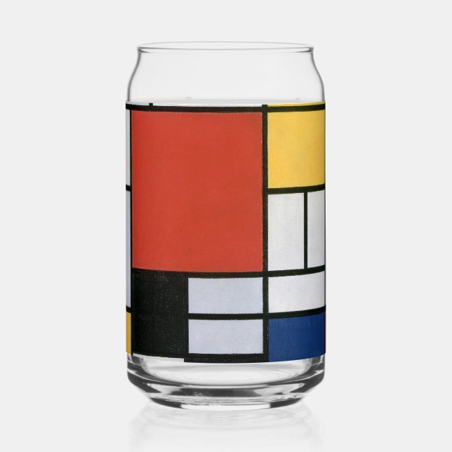 Piet Mondrian Red Blue Yellow Abstract Art Can Glass (Front)