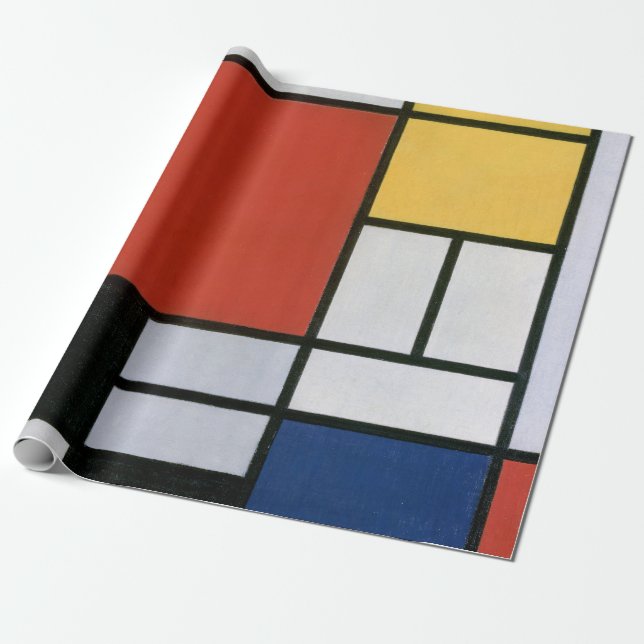 Piet Mondrian Red Blue Yellow Abstract Art Wrapping Paper (Unrolled)