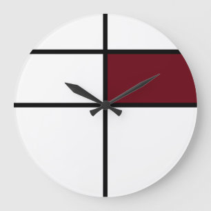 Piet Mondrian style design: maroon Large Clock