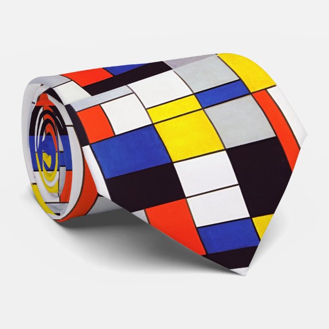 Piet Mondrian's Elegance - Artistic Neck Tie (Rolled)