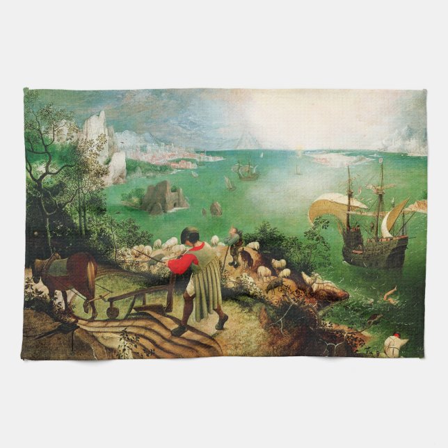 Pieter Bruegel Landscape with the Fall of Icarus Tea Towel (Horizontal)