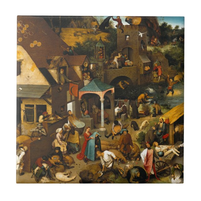 Pieter Bruegel the Elder - The Dutch Proverbs Ceramic Tile (Front)