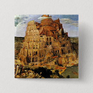 Pieter Bruegel's "The Tower of Babel" (circa 1563) 15 Cm Square Badge