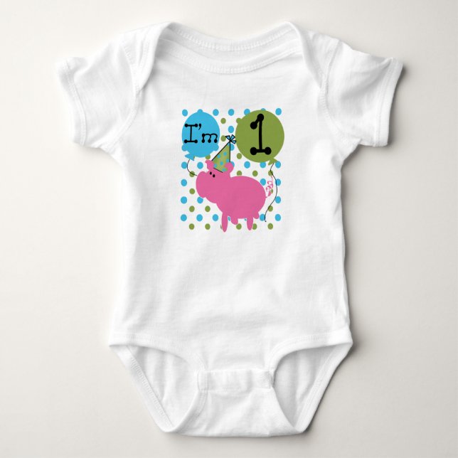 Pig 1st Birthday Baby Bodysuit (Front)