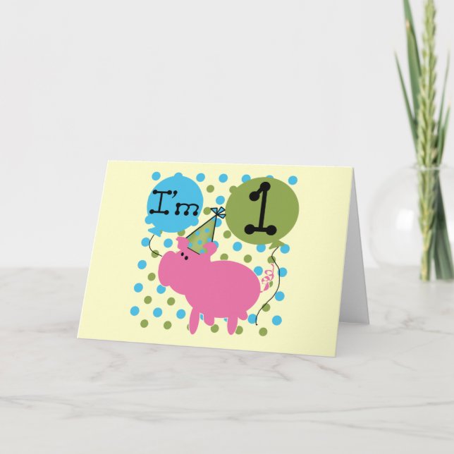 Pig 1st Birthday Tshirts and Gifts Card (Front)
