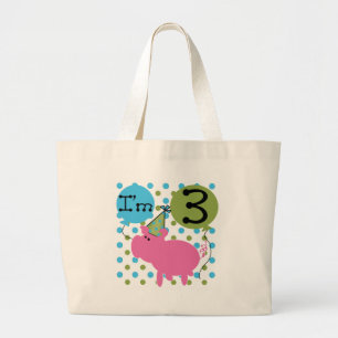 Pig 3rd Birthday Tshirts and Gifts Large Tote Bag