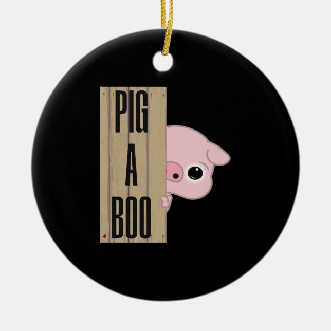 Pig A Boo Fence Ceramic Ornament (Front)