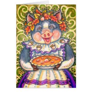PIG & ACORN PIE THANKSGIVING GREETING CARD Blank