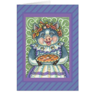 PIG & ACORN PIE THANKSGIVING GREETING CARD Blank