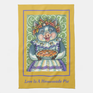 PIG & ACORN PIE, THANKSGIVING MADE WITH LOVE TEA TOWEL