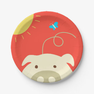 Pig and Butterfly Paper Plate