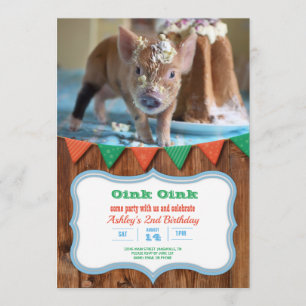 Pig and Cake Birthday Invitation
