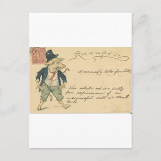pig and empty pockets with text postcard