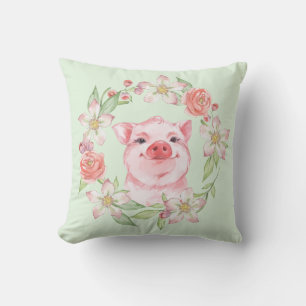 Pig and flowers cushion
