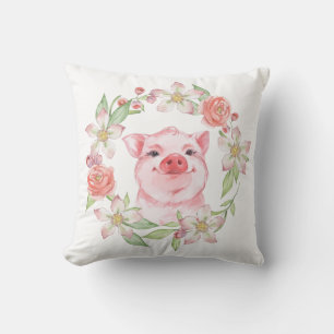 Pig and flowers cushion