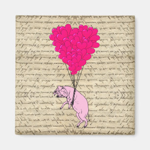 Pig and heart balloons magnet