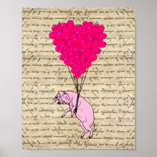 Pig and heart balloons poster