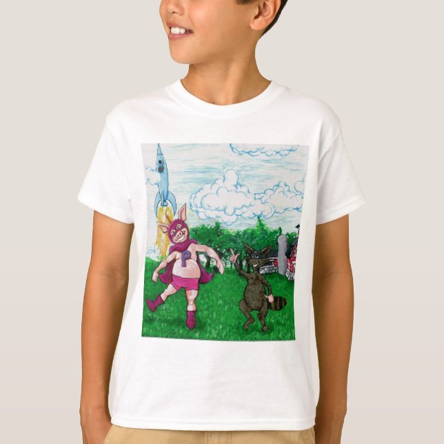 Pig and Racoon and a Rocket T-Shirt (Front)