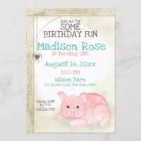 Pig and Web Barn Yard Birthday Invitation