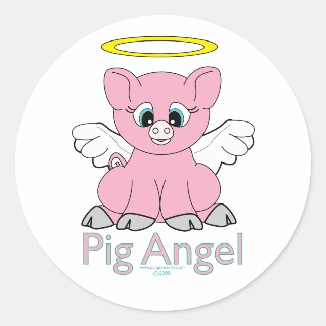 Pig Angel Classic Round Sticker (Front)