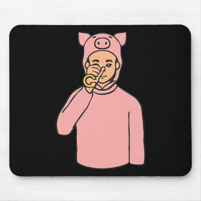 Pig Animal ASL Hand Gesture Deaf Hearing Loss Awar Mouse Pad (Front)