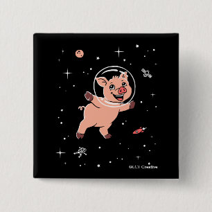 Pig Animals In Space 15 Cm Square Badge