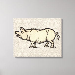 Pig Antique Piggy Cute Vintage Illustration Canvas Print