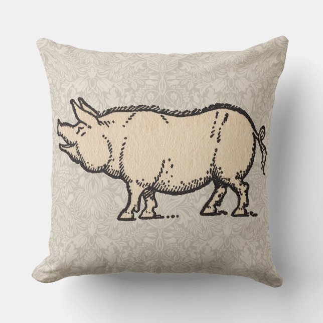 Pig Antique Piggy Cute Vintage Illustration Cushion (Front)
