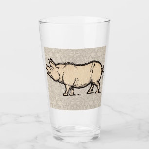 Pig Antique Piggy Cute Vintage Illustration Glass