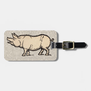 Pig Antique Piggy Cute Vintage Illustration Luggage Tag
