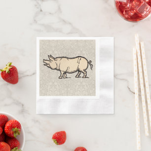 Pig Antique Piggy Cute Vintage Illustration Napkin