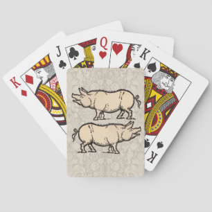 Pig Antique Piggy Cute Vintage Illustration Playing Cards
