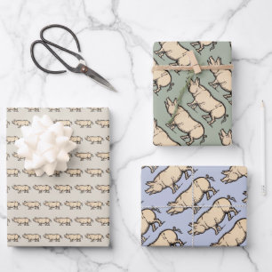 Pig Antique Piggy Cute Vintage Illustration Wrapping Paper Sheet