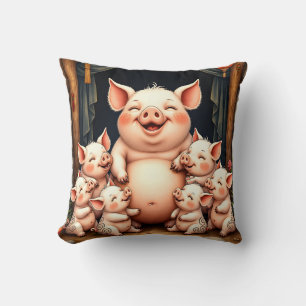 Pig Art – Mother & Piglets Cushion