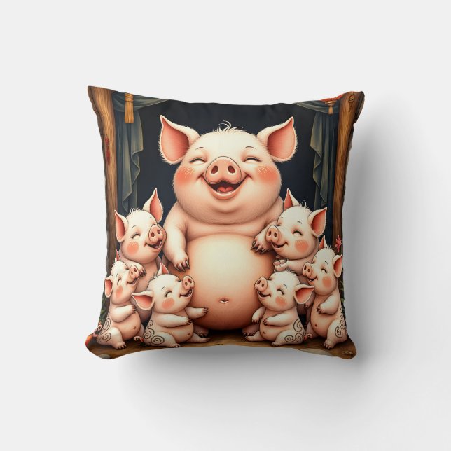 Pig Art – Mother & Piglets Cushion (Front)