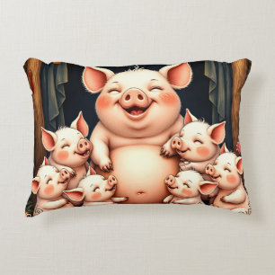  Pig Art – Mother & Piglets Decorative Cushion