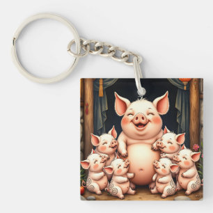  Pig Art – Mother & Piglets Key Ring