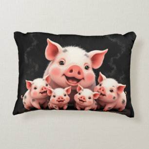 Pig Artwork – Mother Pig & Piglets Decorative Cushion