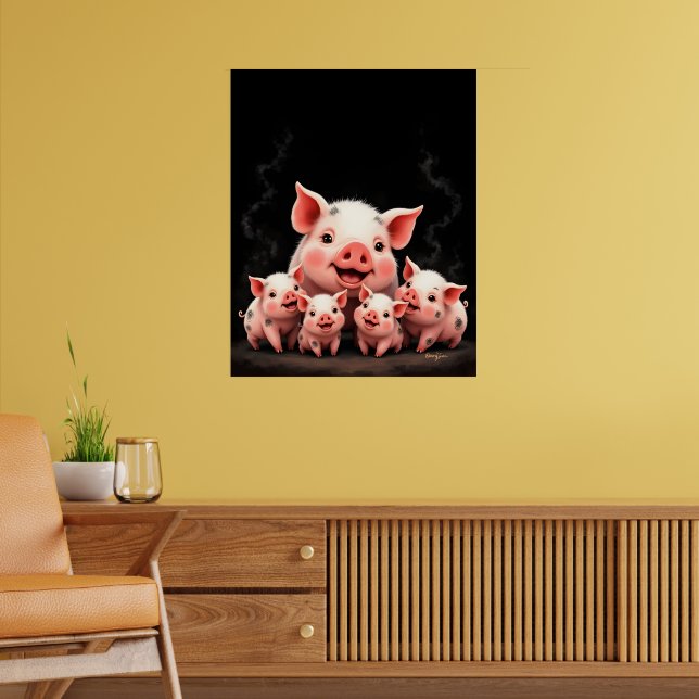 Pig Artwork – Mother Pig & Piglets Poster (Living Room 2)
