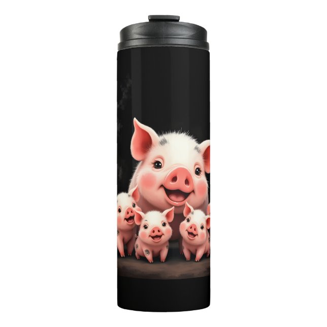Pig Artwork – Mother Pig & Piglets Thermal Tumbler (Front)