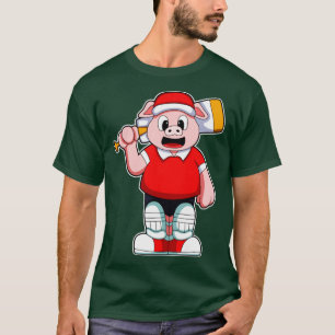 Pig as Batsman with Cricket bat T-Shirt
