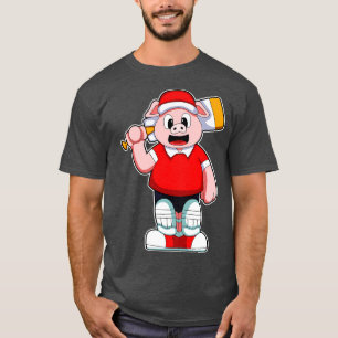 Pig as Batsman with Cricket bat T-Shirt