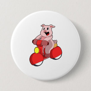 Pig as Biker with Scooter 7.5 Cm Round Badge